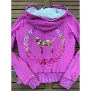 Victoria Secret Pink Y2K Faux Fur Lined Bling Sequin Dog Coat Jacket